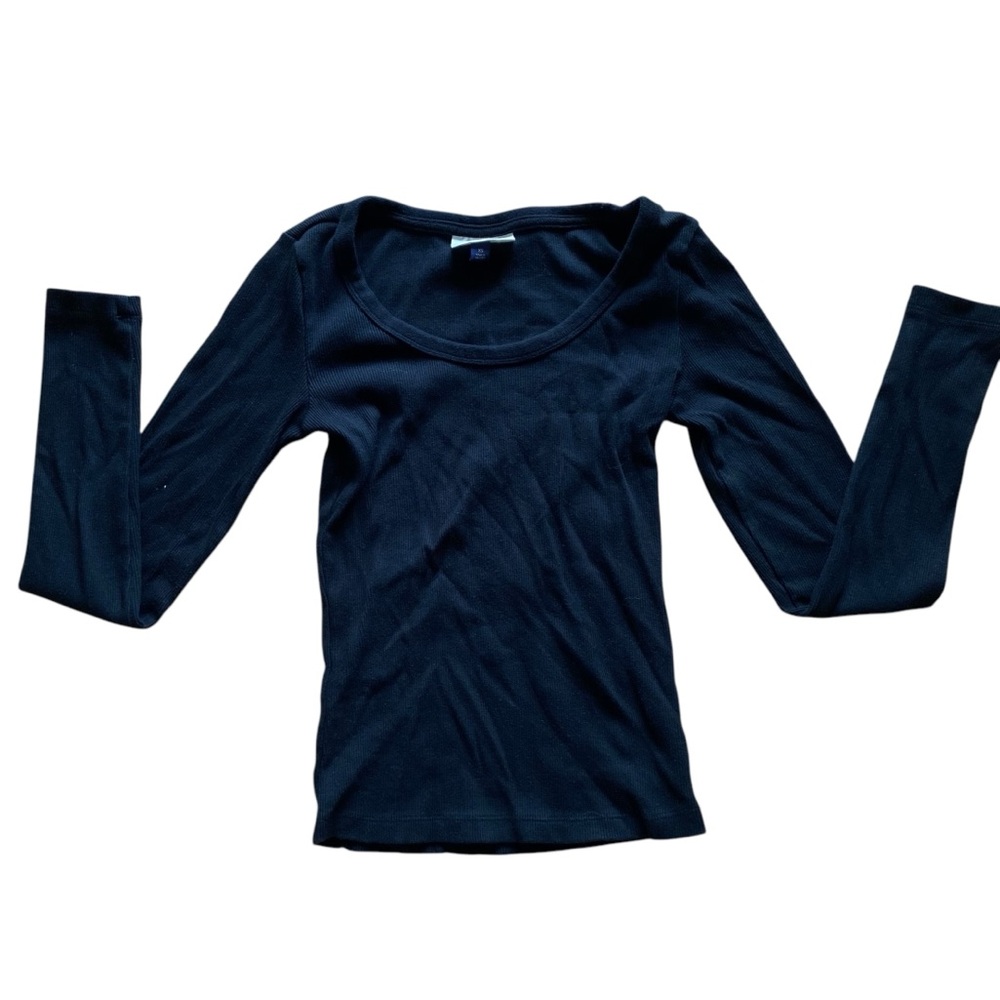 Universal Thread Black Long Sleeve Scoop Neck Ribbed Top - XS
